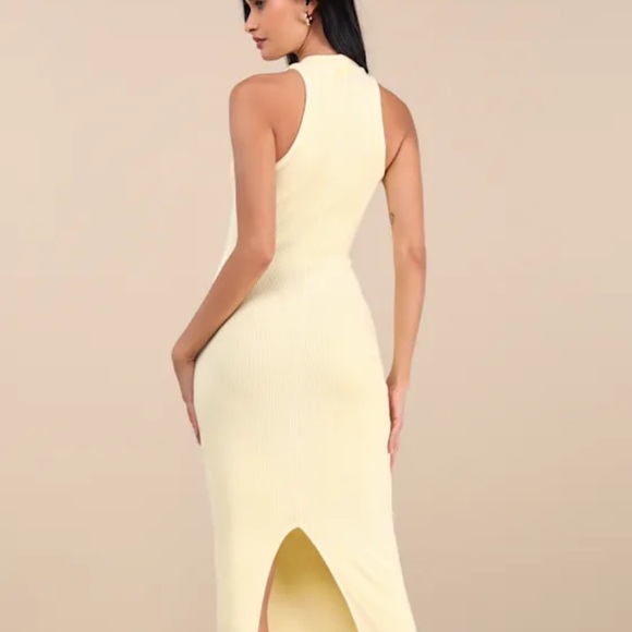 NWT Lulu’s Essentially Sweet Light Yellow Ribbed Midi Dress - Picture 3 of 8
